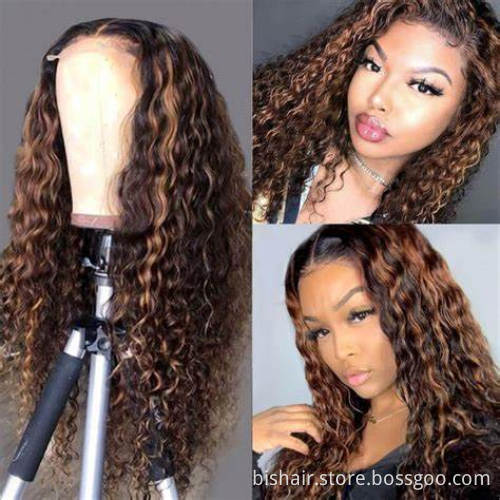 Wholesale Highlight Bundles Deep Wave Brazilian Hair Weave Ombre Bundles Remy P4-27 Brown Deep Curly Hair Remy Pre Plucked Women
